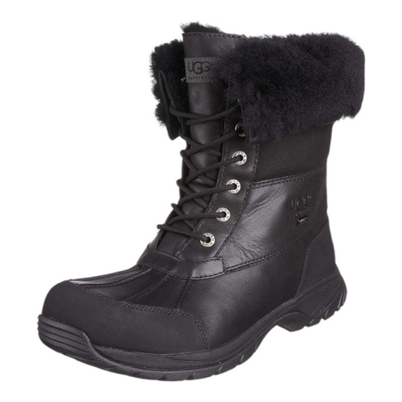 UGG Australia Unisex Black Butte Leather Rubber & Shearling Rugged Winter Boots - Picture 1 of 16
